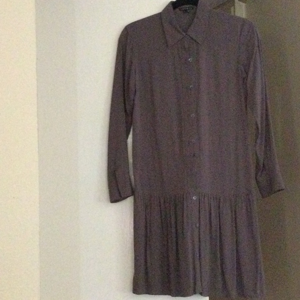 Theory Purple Notched Collar Long Sleeve Dress
